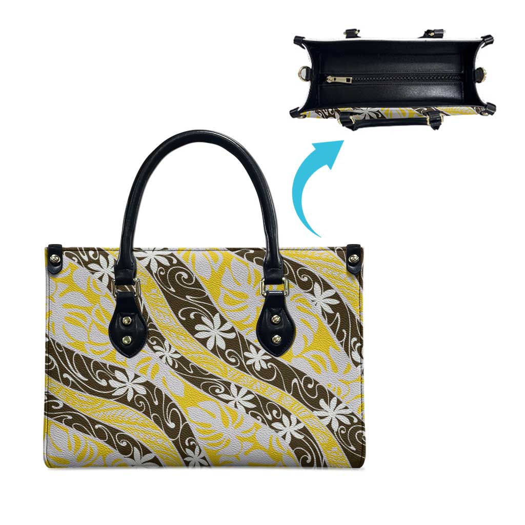 Rearea Tahiti Tiare Monstera Leather Bag Polynesian Pattern Curve Style - Polynesian Pride