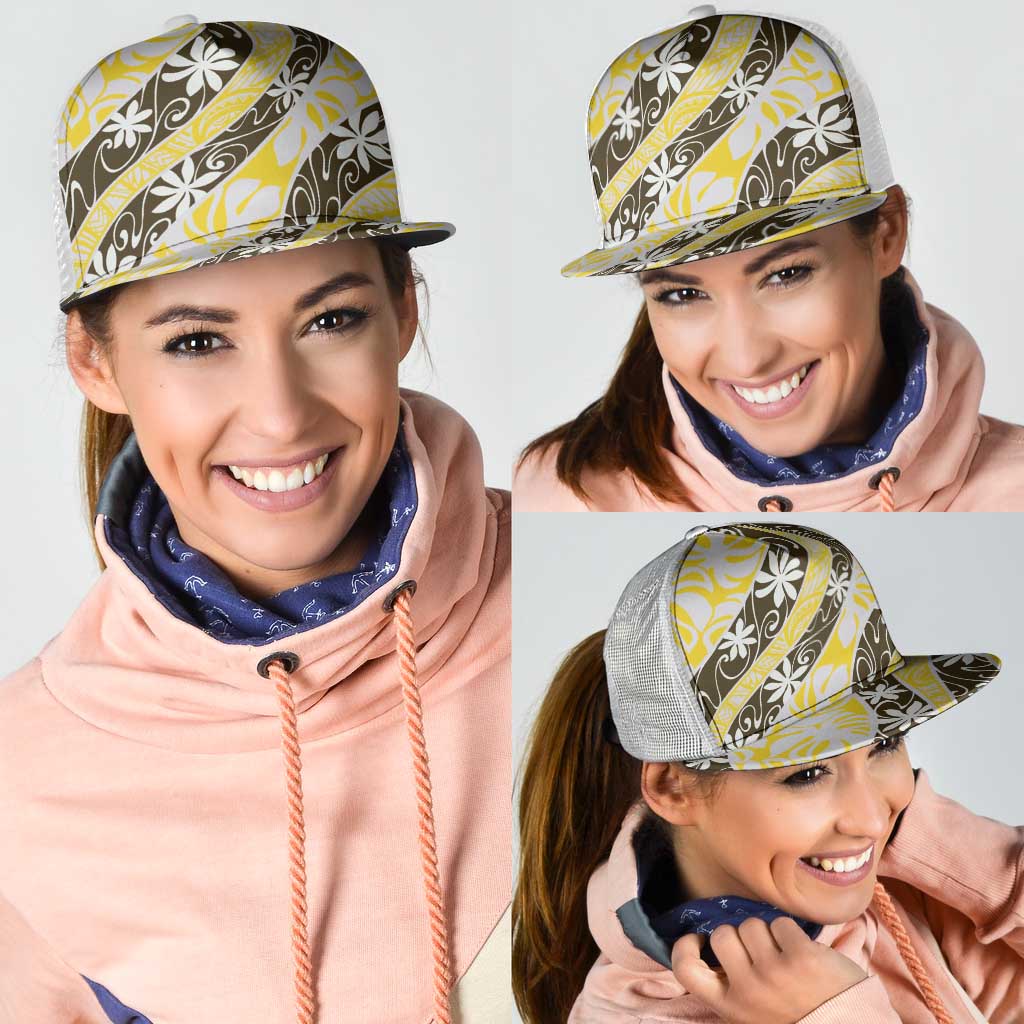 Rearea Tahiti Tiare Monstera Mesh Trucker Cap Polynesian Pattern Curve Style - Polynesian Pride