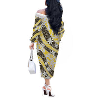 Rearea Tahiti Tiare Monstera Off The Shoulder Long Sleeve Dress Polynesian Pattern Curve Style - Polynesian Pride
