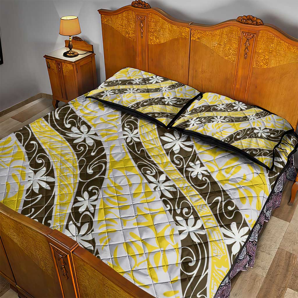 Rearea Tahiti Tiare Monstera Quilt Bed Set Polynesian Pattern Curve Style - Polynesian Pride