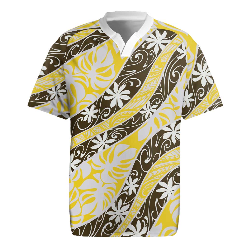 Rearea Tahiti Tiare Monstera Rugby Jersey Polynesian Pattern Curve Style - Polynesian Pride