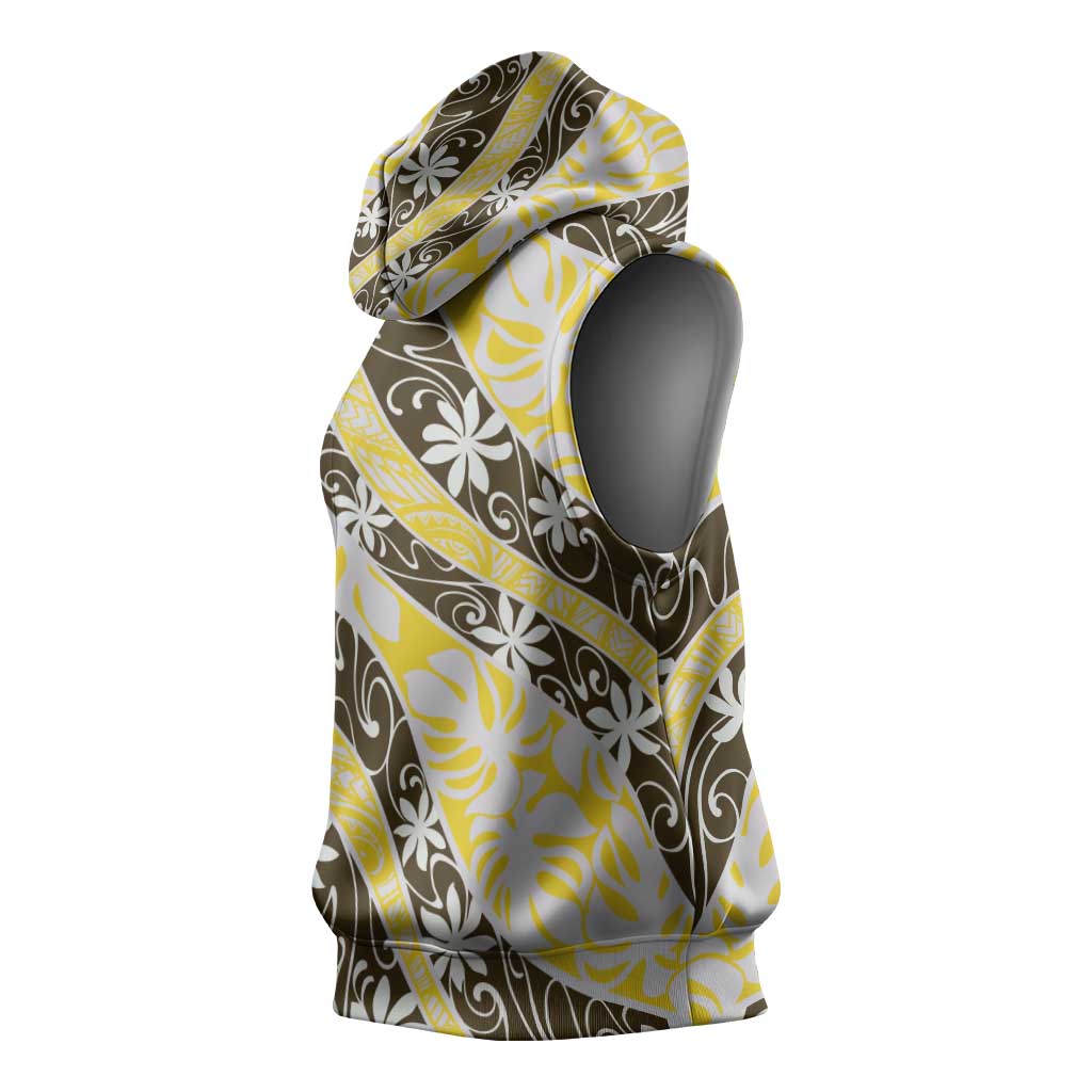 Rearea Tahiti Tiare Monstera Sleeveless Hoodie Polynesian Pattern Curve Style - Polynesian Pride