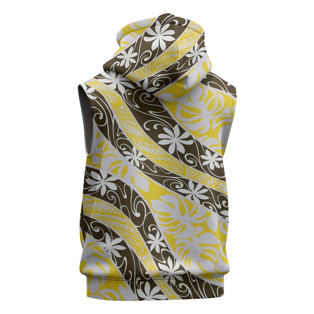Rearea Tahiti Tiare Monstera Sleeveless Zip Hoodie Polynesian Pattern Curve Style - Polynesian Pride
