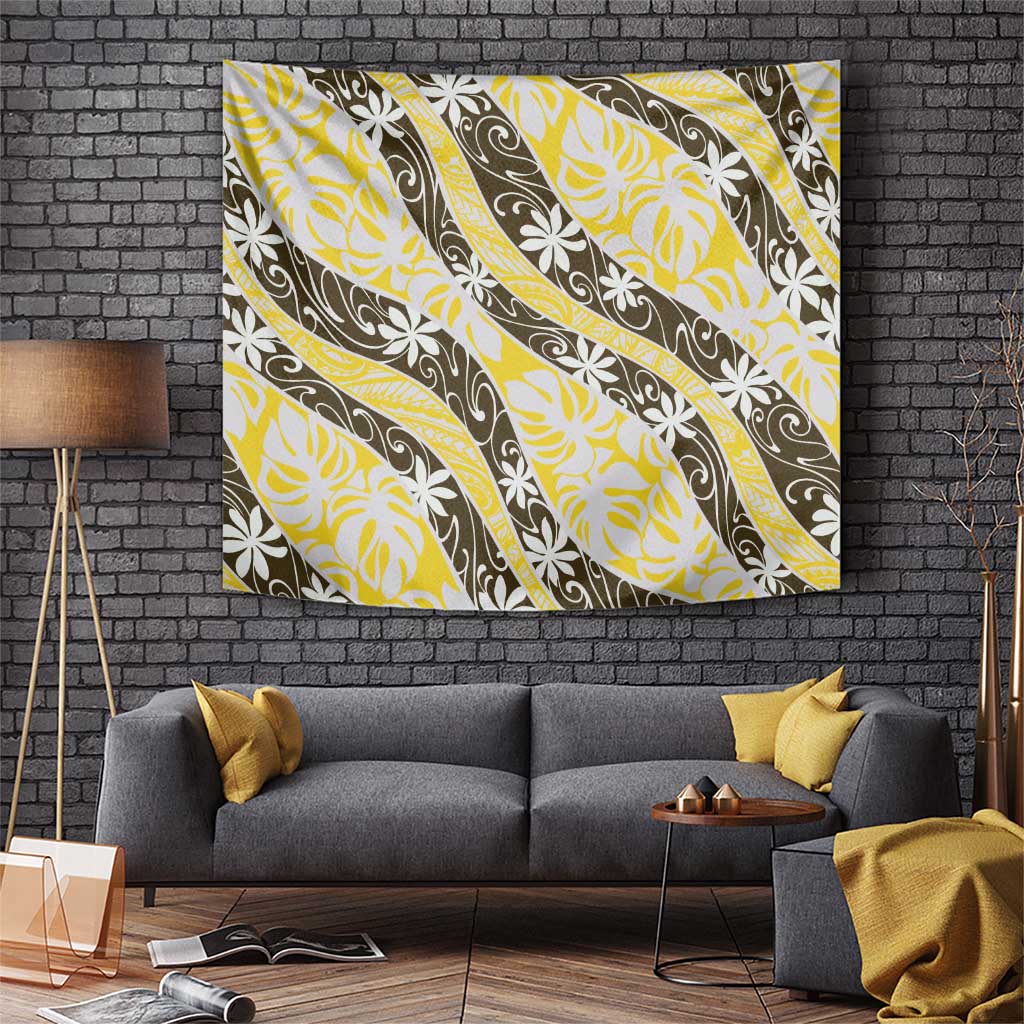 Rearea Tahiti Tiare Monstera Tapestry Polynesian Pattern Curve Style - Polynesian Pride