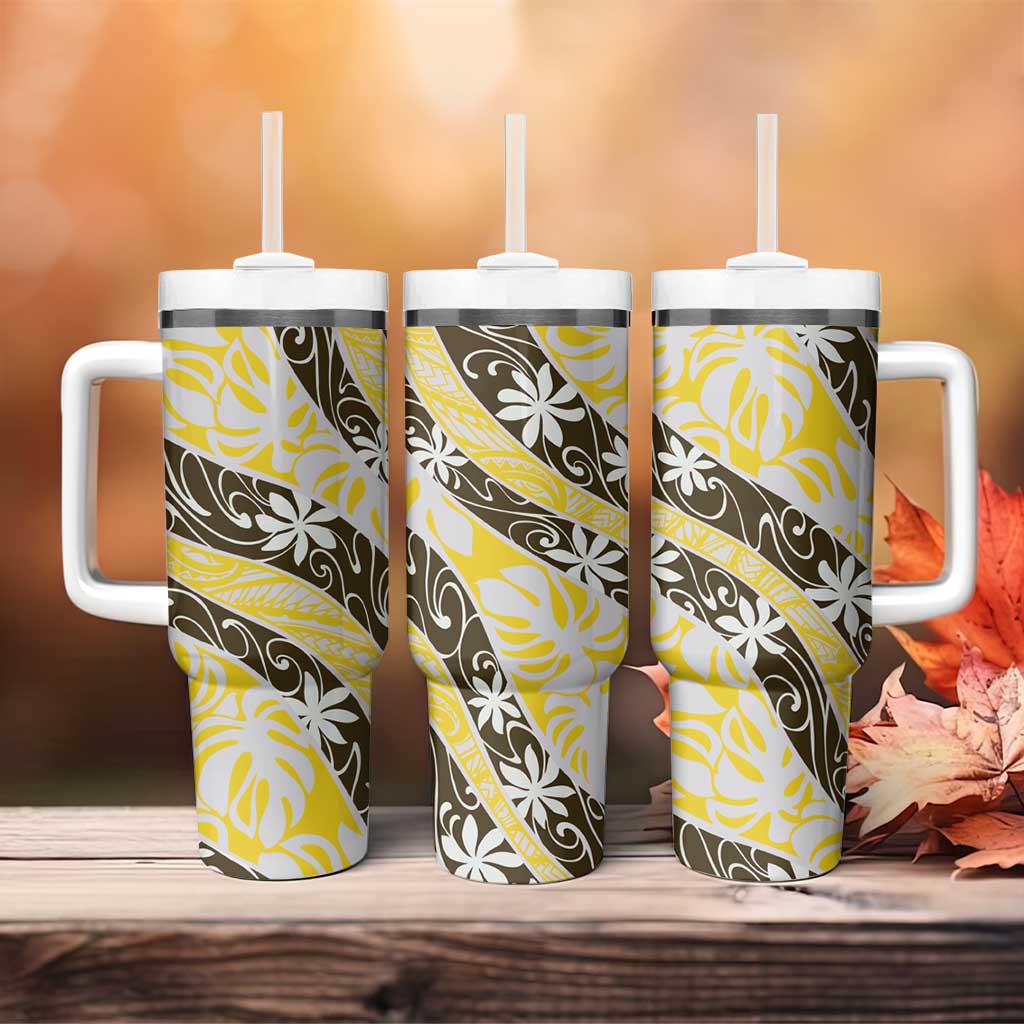 Rearea Tahiti Tiare Monstera Tumbler With Handle Polynesian Pattern Curve Style - Polynesian Pride