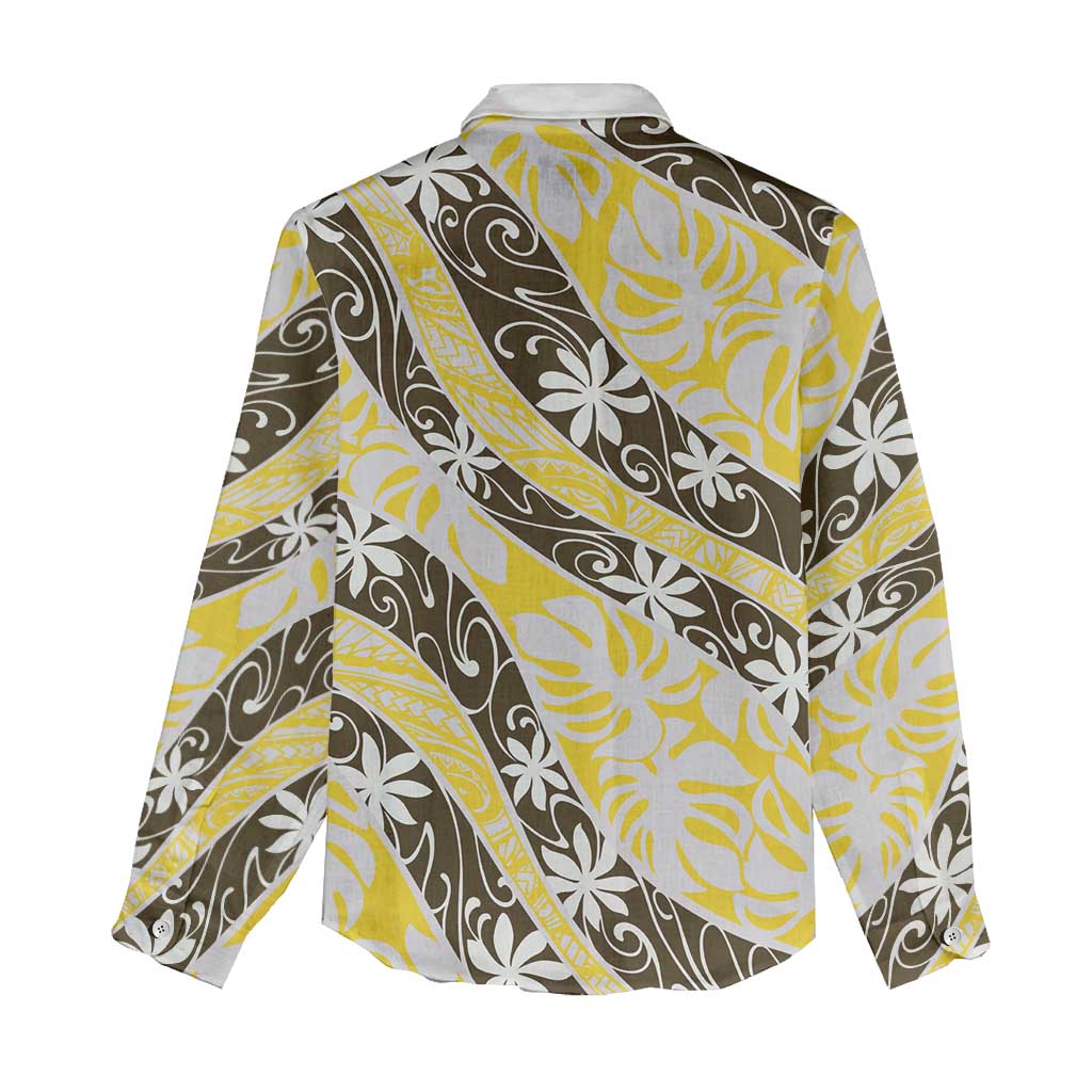 Rearea Tahiti Tiare Monstera Women Casual Shirt Polynesian Pattern Curve Style - Polynesian Pride
