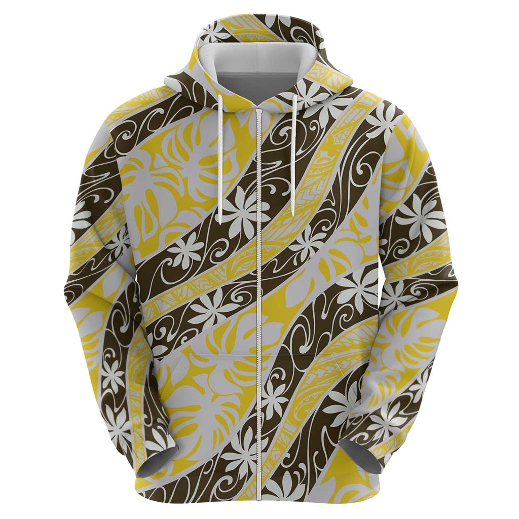 Rearea Tahiti Tiare Monstera Zip Hoodie Polynesian Pattern Curve Style - Polynesian Pride