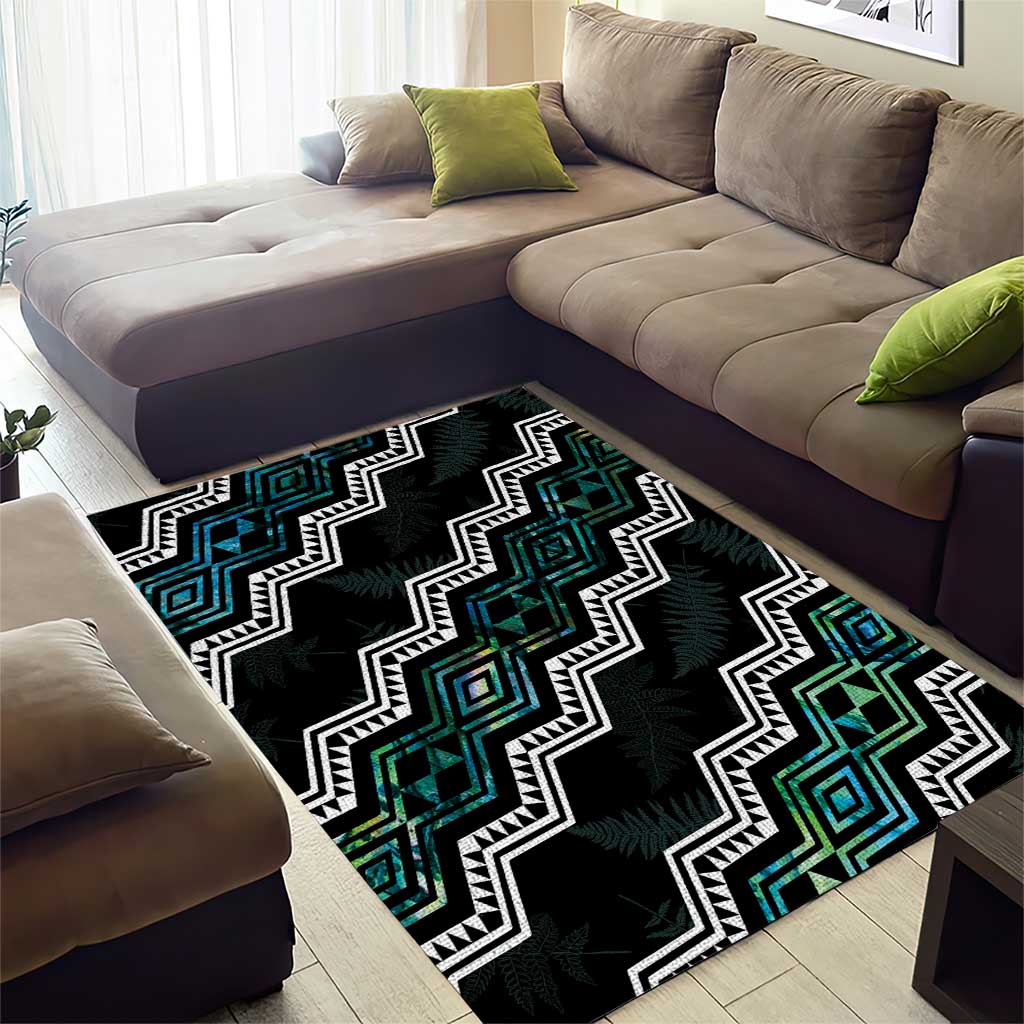 Taniko Aotearoa Mix Paua Shell Area Rug Niho Taniwha Turquoise Glitter LT01 - Polynesian Pride