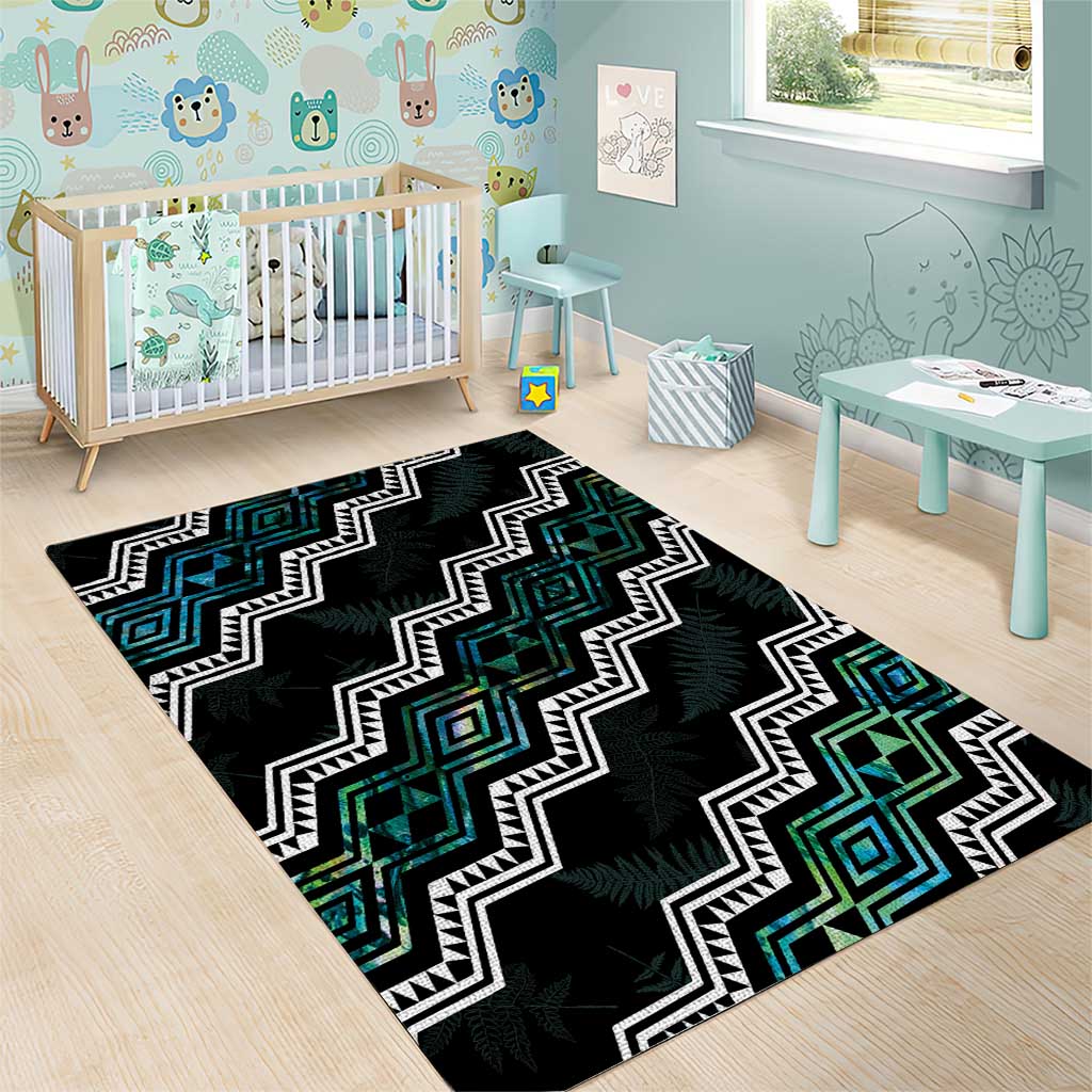 Taniko Aotearoa Mix Paua Shell Area Rug Niho Taniwha Turquoise Glitter LT01 - Polynesian Pride