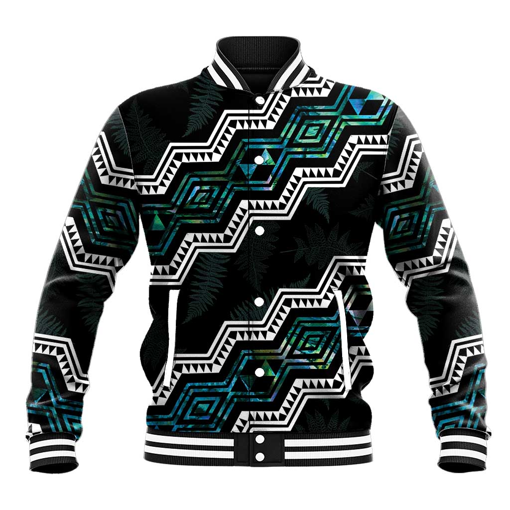 Personalised Taniko Aotearoa Mix Paua Shell Baseball Jacket Niho Taniwha Turquoise Glitter