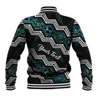 Personalised Taniko Aotearoa Mix Paua Shell Baseball Jacket Niho Taniwha Turquoise Glitter