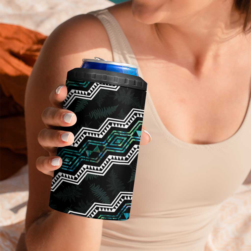 Personalised Taniko Aotearoa Mix Paua Shell 4 in 1 Can Cooler Tumbler Niho Taniwha Turquoise Glitter