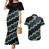 Personalised Taniko Aotearoa Mix Paua Shell Couples Matching Mermaid Dress and Hawaiian Shirt Niho Taniwha Turquoise Glitter LT01 Turquoise - Polynesian Pride