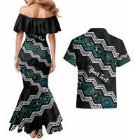 Personalised Taniko Aotearoa Mix Paua Shell Couples Matching Mermaid Dress and Hawaiian Shirt Niho Taniwha Turquoise Glitter LT01 - Polynesian Pride