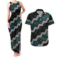 Personalised Taniko Aotearoa Mix Paua Shell Couples Matching Tank Maxi Dress and Hawaiian Shirt Niho Taniwha Turquoise Glitter LT01 Turquoise - Polynesian Pride