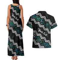 Personalised Taniko Aotearoa Mix Paua Shell Couples Matching Tank Maxi Dress and Hawaiian Shirt Niho Taniwha Turquoise Glitter LT01 - Polynesian Pride