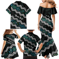 Personalised Taniko Aotearoa Mix Paua Shell Family Matching Mermaid Dress and Hawaiian Shirt Niho Taniwha Turquoise Glitter LT01 - Polynesian Pride