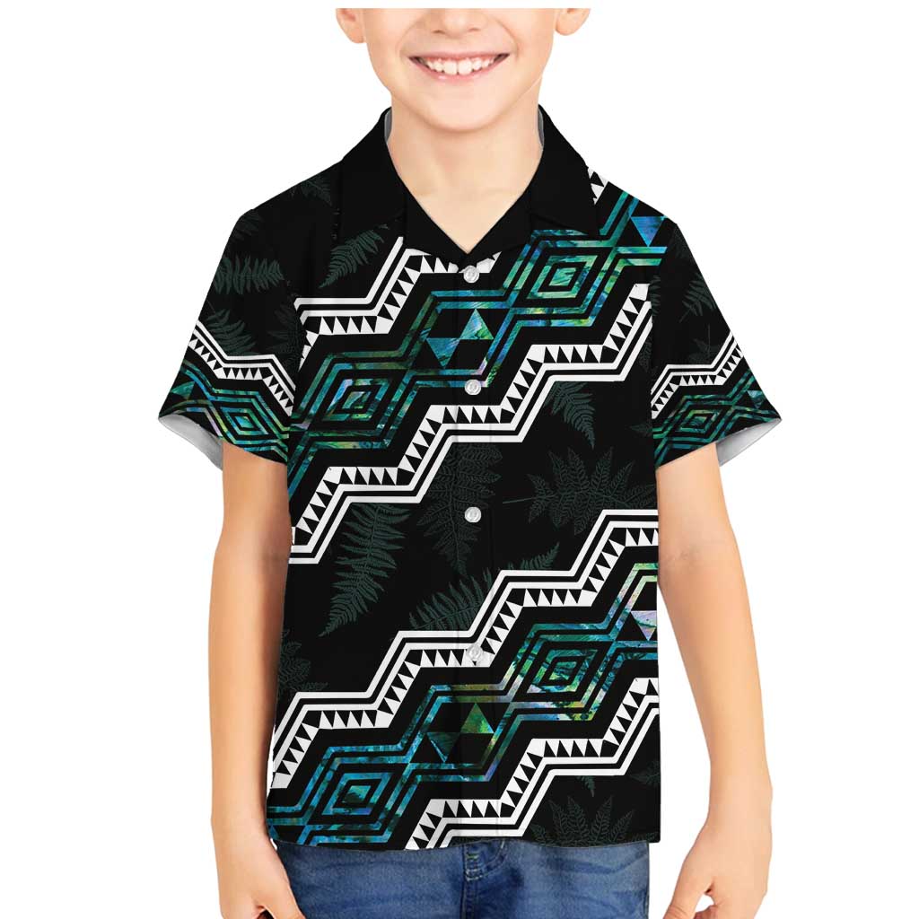 Personalised Taniko Aotearoa Mix Paua Shell Family Matching Mermaid Dress and Hawaiian Shirt Niho Taniwha Turquoise Glitter LT01 Son's Shirt Turquoise - Polynesian Pride