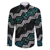 Personalised Taniko Aotearoa Mix Paua Shell Family Matching Off The Shoulder Long Sleeve Dress and Hawaiian Shirt Niho Taniwha Turquoise Glitter LT01 Dad's Shirt - Long Sleeve Turquoise - Polynesian Pride
