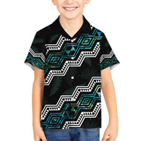 Personalised Taniko Aotearoa Mix Paua Shell Family Matching Off Shoulder Maxi Dress and Hawaiian Shirt Niho Taniwha Turquoise Glitter LT01 Son's Shirt Turquoise - Polynesian Pride
