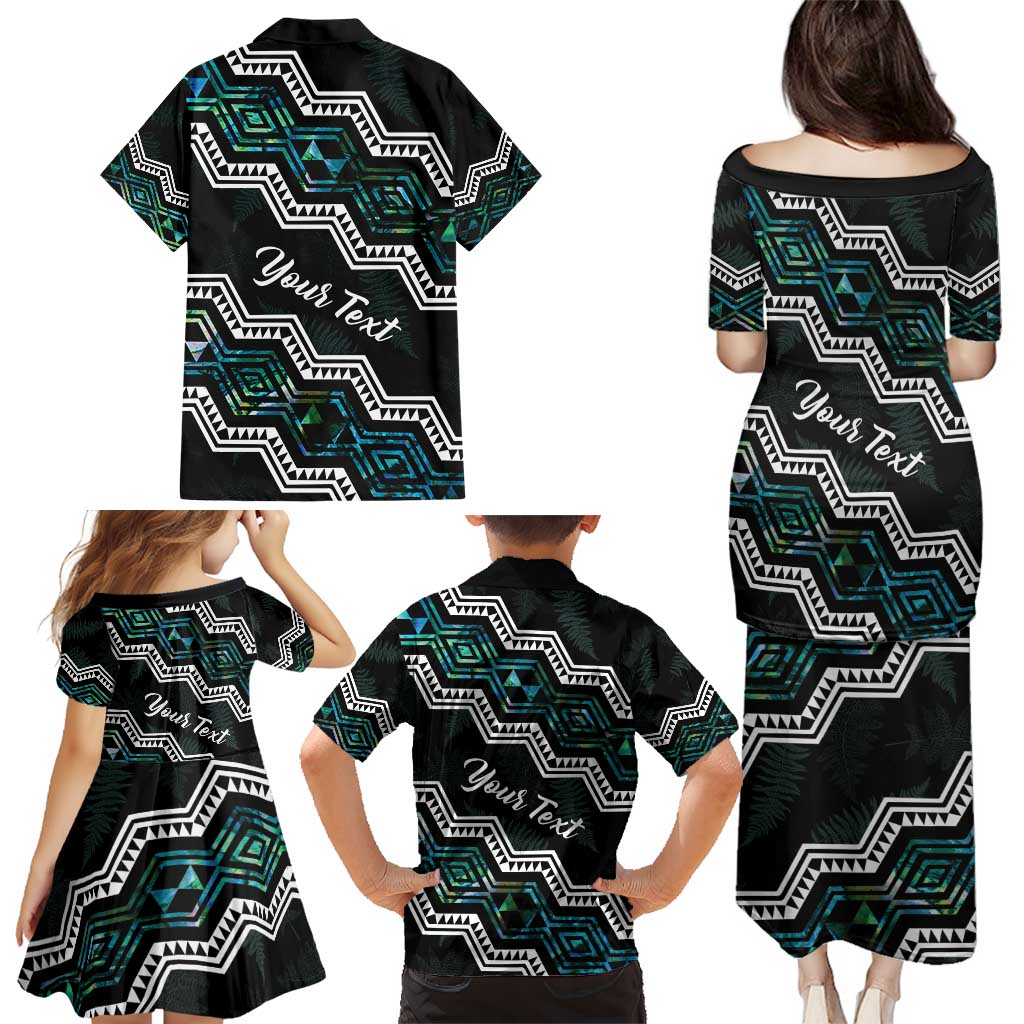 Personalised Taniko Aotearoa Mix Paua Shell Family Matching Puletasi and Hawaiian Shirt Niho Taniwha Turquoise Glitter LT01 - Polynesian Pride