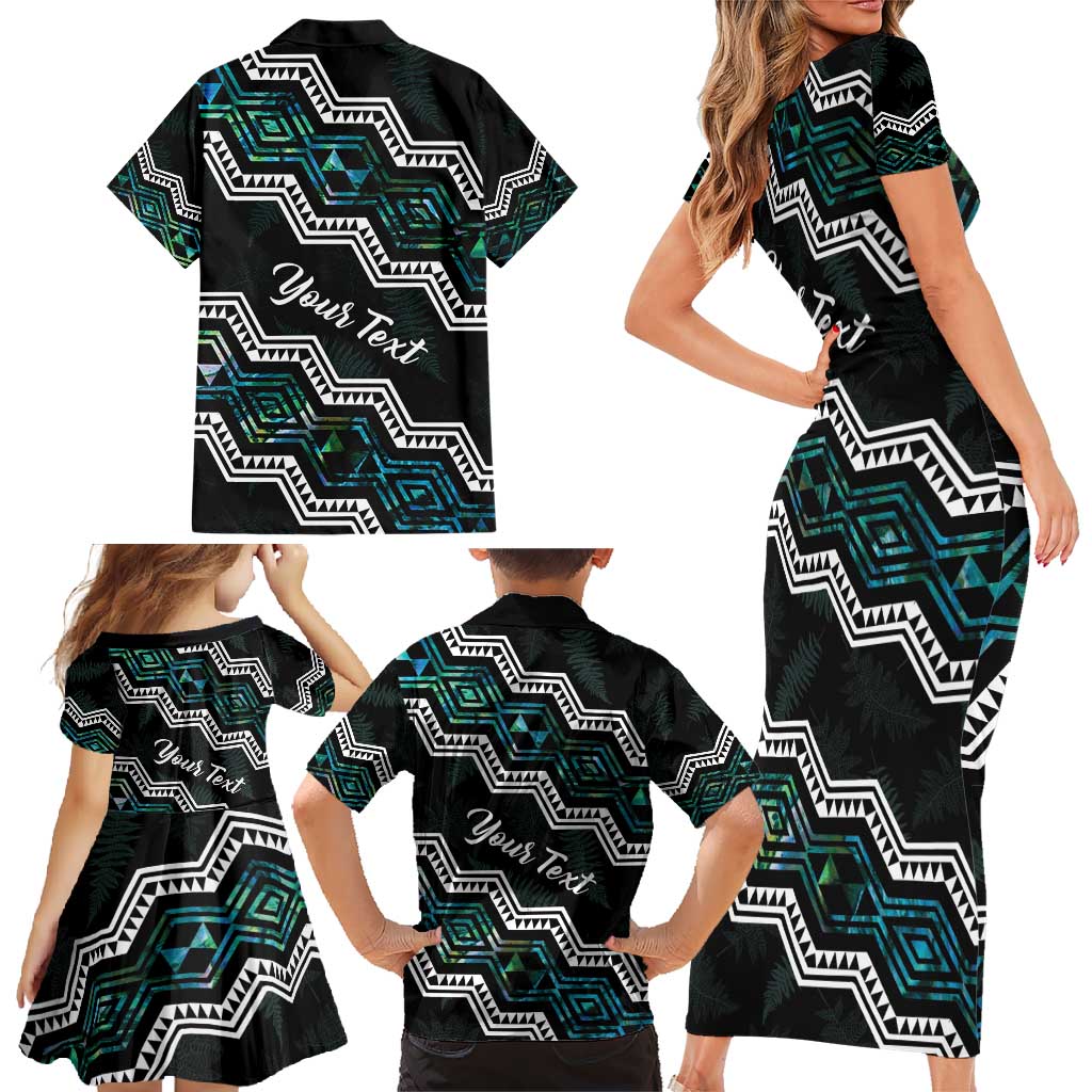 Personalised Taniko Aotearoa Mix Paua Shell Family Matching Short Sleeve Bodycon Dress and Hawaiian Shirt Niho Taniwha Turquoise Glitter LT01 - Polynesian Pride