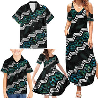 Personalised Taniko Aotearoa Mix Paua Shell Family Matching Summer Maxi Dress and Hawaiian Shirt Niho Taniwha Turquoise Glitter LT01 - Polynesian Pride