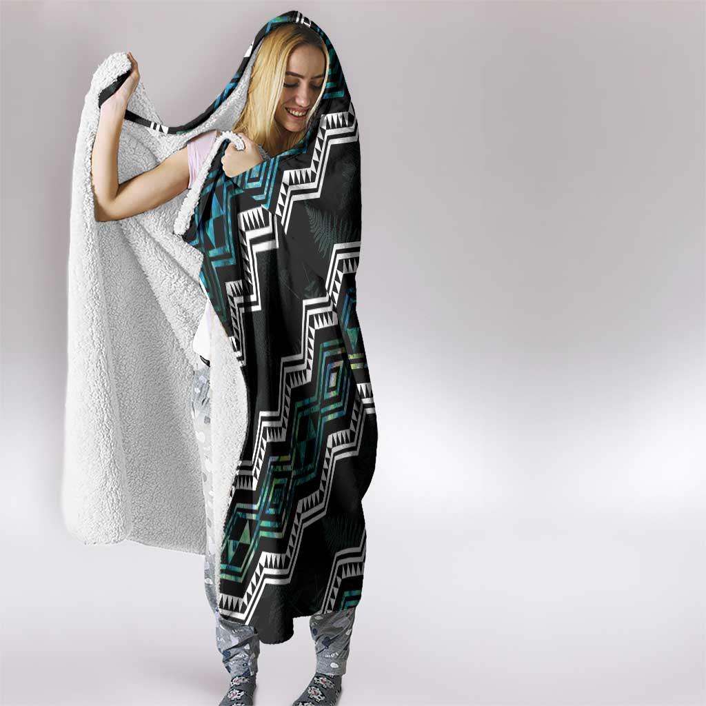 Personalised Taniko Aotearoa Mix Paua Shell Hooded Blanket Niho Taniwha Turquoise Glitter
