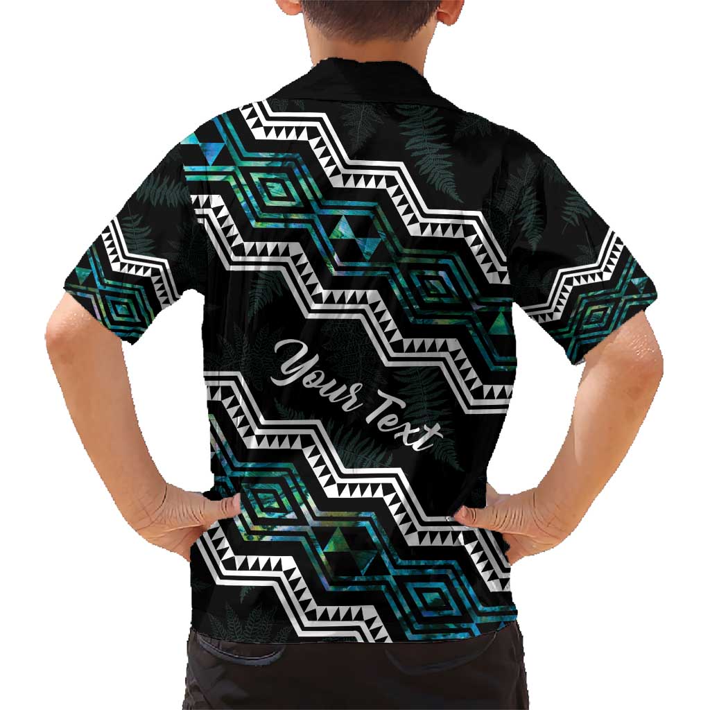 Personalised Taniko Aotearoa Mix Paua Shell Kid Hawaiian Shirt Niho Taniwha Turquoise Glitter
