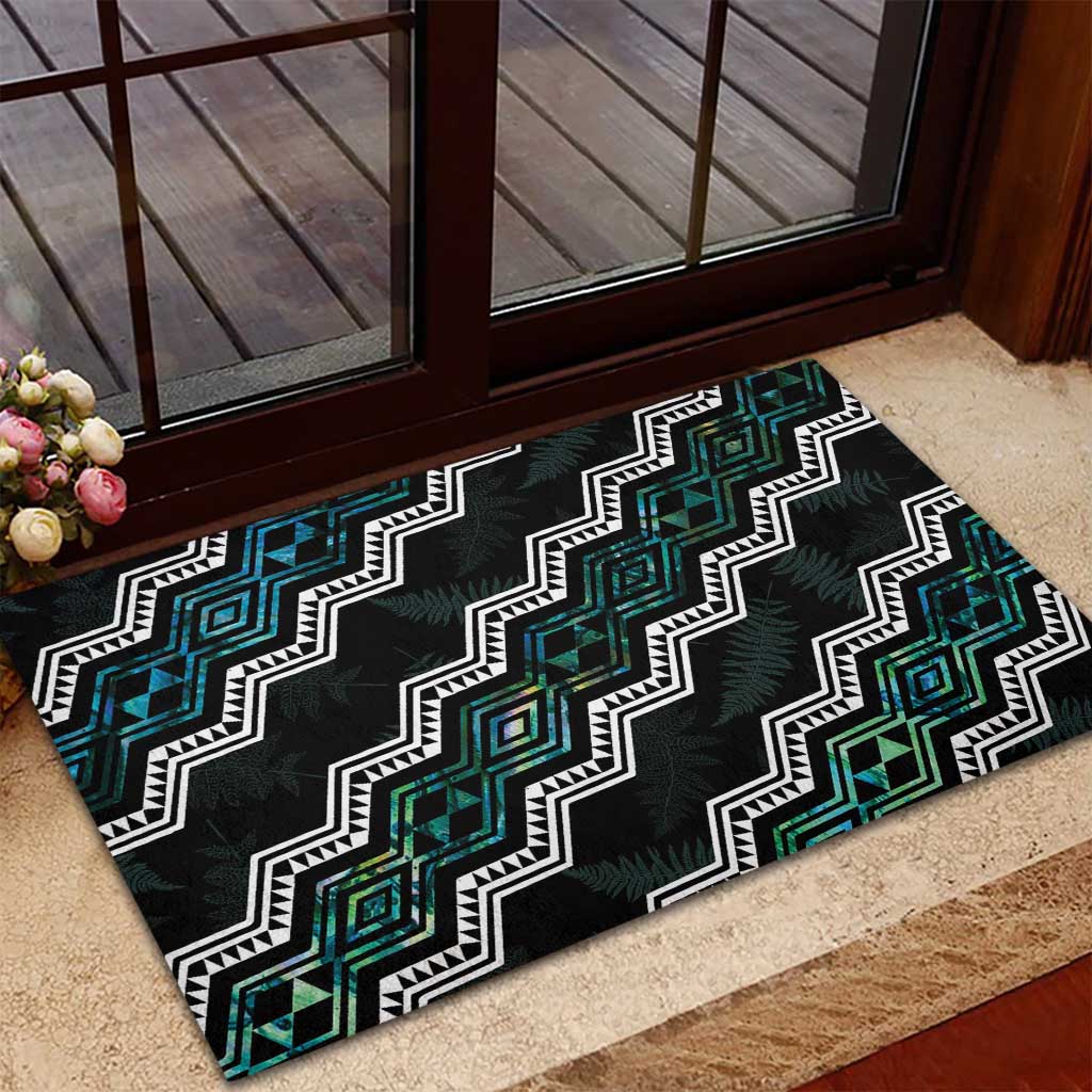 Personalised Taniko Aotearoa Mix Paua Shell Rubber Doormat Niho Taniwha Turquoise Glitter
