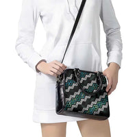 Personalised Taniko Aotearoa Mix Paua Shell Shoulder Handbag Niho Taniwha Turquoise Glitter