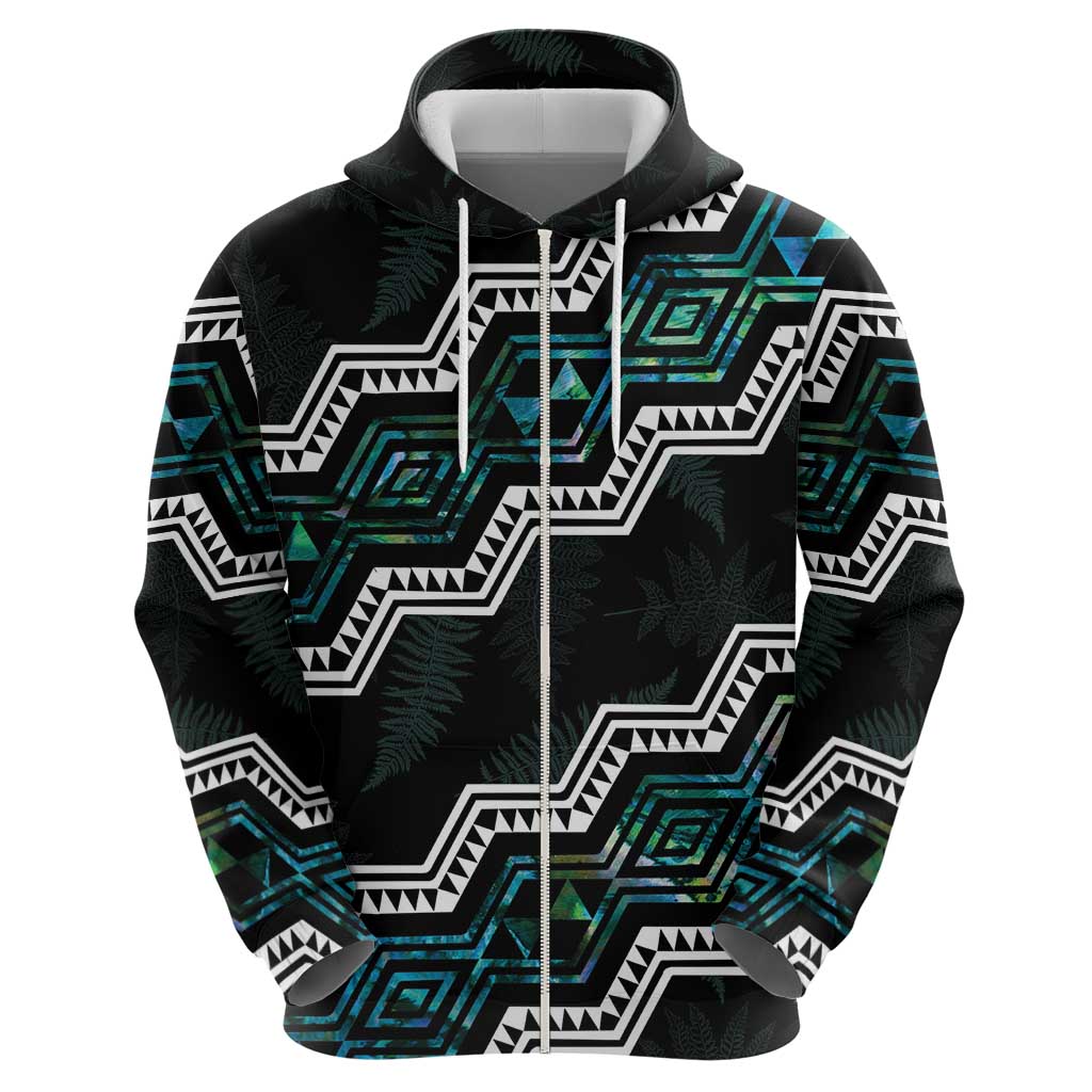 Personalised Taniko Aotearoa Mix Paua Shell Zip Hoodie Niho Taniwha Turquoise Glitter