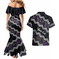 Personalised Taniko Aotearoa Mix Paua Shell Couples Matching Mermaid Dress and Hawaiian Shirt Niho Taniwha Lilac Glitter LT01 - Polynesian Pride
