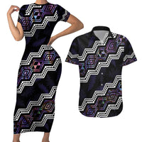 Personalised Taniko Aotearoa Mix Paua Shell Couples Matching Short Sleeve Bodycon Dress and Hawaiian Shirt Niho Taniwha Lilac Glitter LT01 Purple - Polynesian Pride