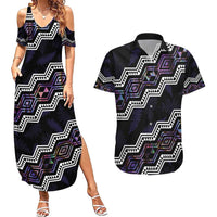 Personalised Taniko Aotearoa Mix Paua Shell Couples Matching Summer Maxi Dress and Hawaiian Shirt Niho Taniwha Lilac Glitter LT01 Purple - Polynesian Pride
