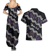 Personalised Taniko Aotearoa Mix Paua Shell Couples Matching Summer Maxi Dress and Hawaiian Shirt Niho Taniwha Lilac Glitter LT01 - Polynesian Pride