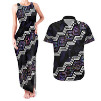 Personalised Taniko Aotearoa Mix Paua Shell Couples Matching Tank Maxi Dress and Hawaiian Shirt Niho Taniwha Lilac Glitter LT01 Purple - Polynesian Pride