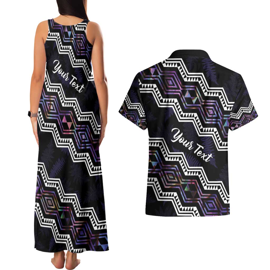 Personalised Taniko Aotearoa Mix Paua Shell Couples Matching Tank Maxi Dress and Hawaiian Shirt Niho Taniwha Lilac Glitter LT01 - Polynesian Pride