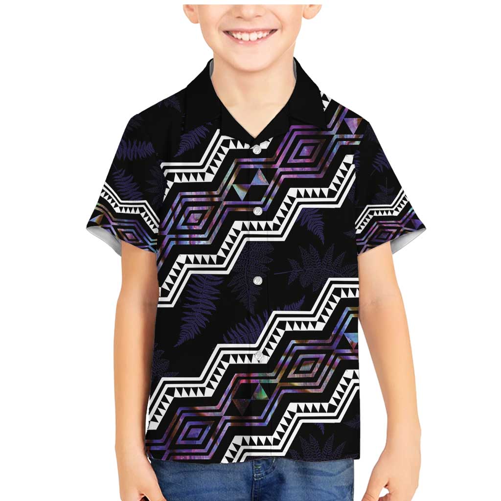Personalised Taniko Aotearoa Mix Paua Shell Family Matching Mermaid Dress and Hawaiian Shirt Niho Taniwha Lilac Glitter LT01 Son's Shirt Purple - Polynesian Pride