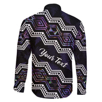 Personalised Taniko Aotearoa Mix Paua Shell Family Matching Off The Shoulder Long Sleeve Dress and Hawaiian Shirt Niho Taniwha Lilac Glitter LT01 - Polynesian Pride