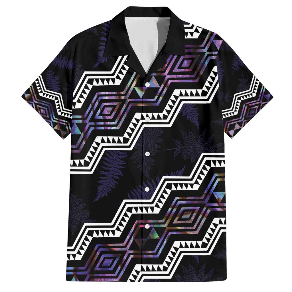 Personalised Taniko Aotearoa Mix Paua Shell Family Matching Off Shoulder Maxi Dress and Hawaiian Shirt Niho Taniwha Lilac Glitter LT01 Dad's Shirt - Short Sleeve Purple - Polynesian Pride