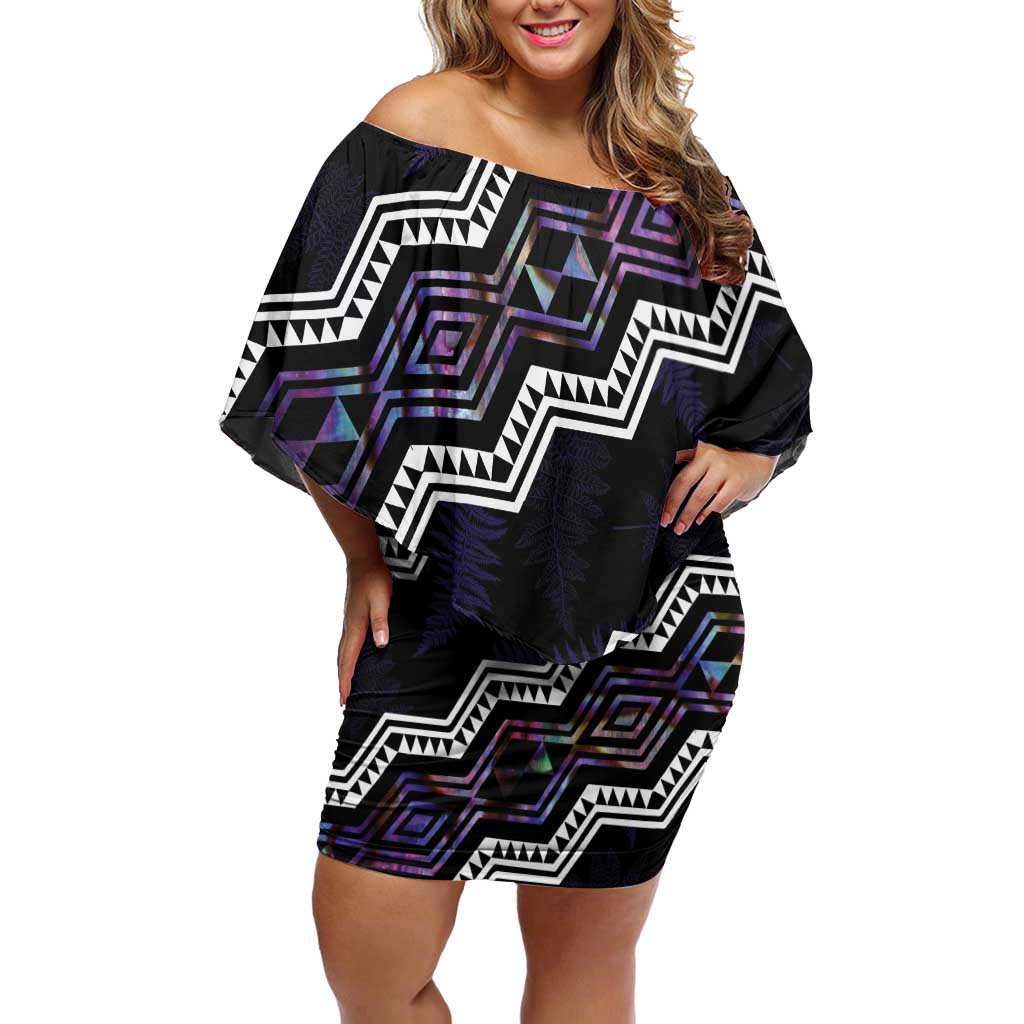 Personalised Taniko Aotearoa Mix Paua Shell Family Matching Off Shoulder Short Dress and Hawaiian Shirt Niho Taniwha Lilac Glitter LT01 Mom's Dress Purple - Polynesian Pride