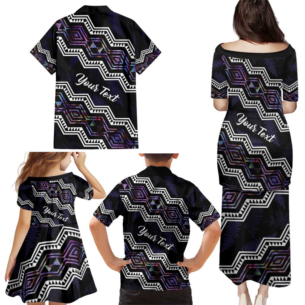 Personalised Taniko Aotearoa Mix Paua Shell Family Matching Puletasi and Hawaiian Shirt Niho Taniwha Lilac Glitter LT01 - Polynesian Pride