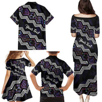 Personalised Taniko Aotearoa Mix Paua Shell Family Matching Puletasi and Hawaiian Shirt Niho Taniwha Lilac Glitter LT01 - Polynesian Pride
