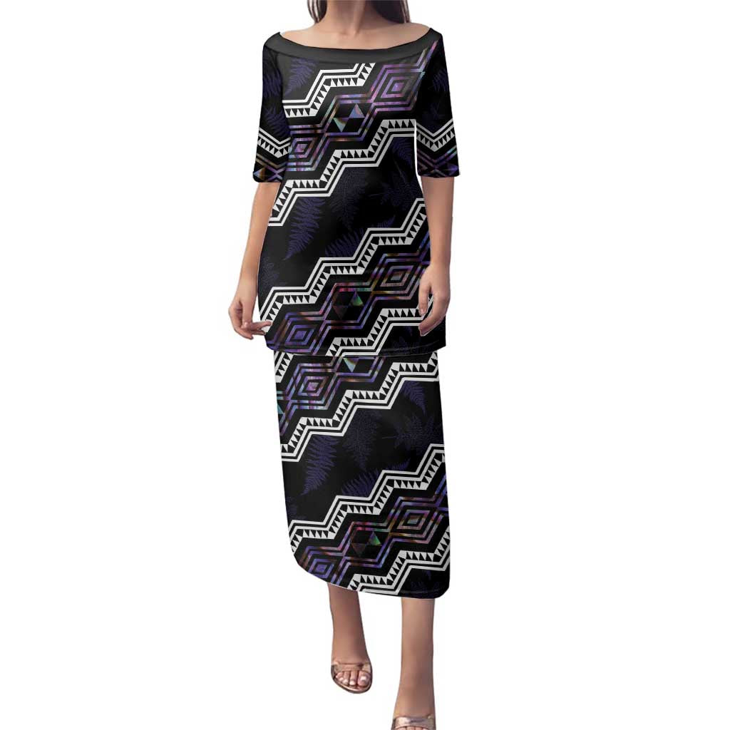 Personalised Taniko Aotearoa Mix Paua Shell Family Matching Puletasi and Hawaiian Shirt Niho Taniwha Lilac Glitter LT01 Mom's Dress Purple - Polynesian Pride