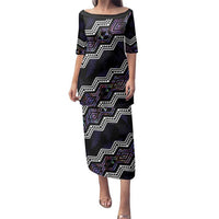 Personalised Taniko Aotearoa Mix Paua Shell Family Matching Puletasi and Hawaiian Shirt Niho Taniwha Lilac Glitter LT01 Mom's Dress Purple - Polynesian Pride