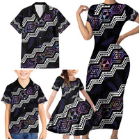 Personalised Taniko Aotearoa Mix Paua Shell Family Matching Short Sleeve Bodycon Dress and Hawaiian Shirt Niho Taniwha Lilac Glitter LT01 - Polynesian Pride