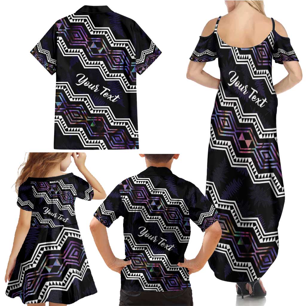 Personalised Taniko Aotearoa Mix Paua Shell Family Matching Summer Maxi Dress and Hawaiian Shirt Niho Taniwha Lilac Glitter LT01 - Polynesian Pride