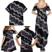 Personalised Taniko Aotearoa Mix Paua Shell Family Matching Summer Maxi Dress and Hawaiian Shirt Niho Taniwha Lilac Glitter LT01 - Polynesian Pride