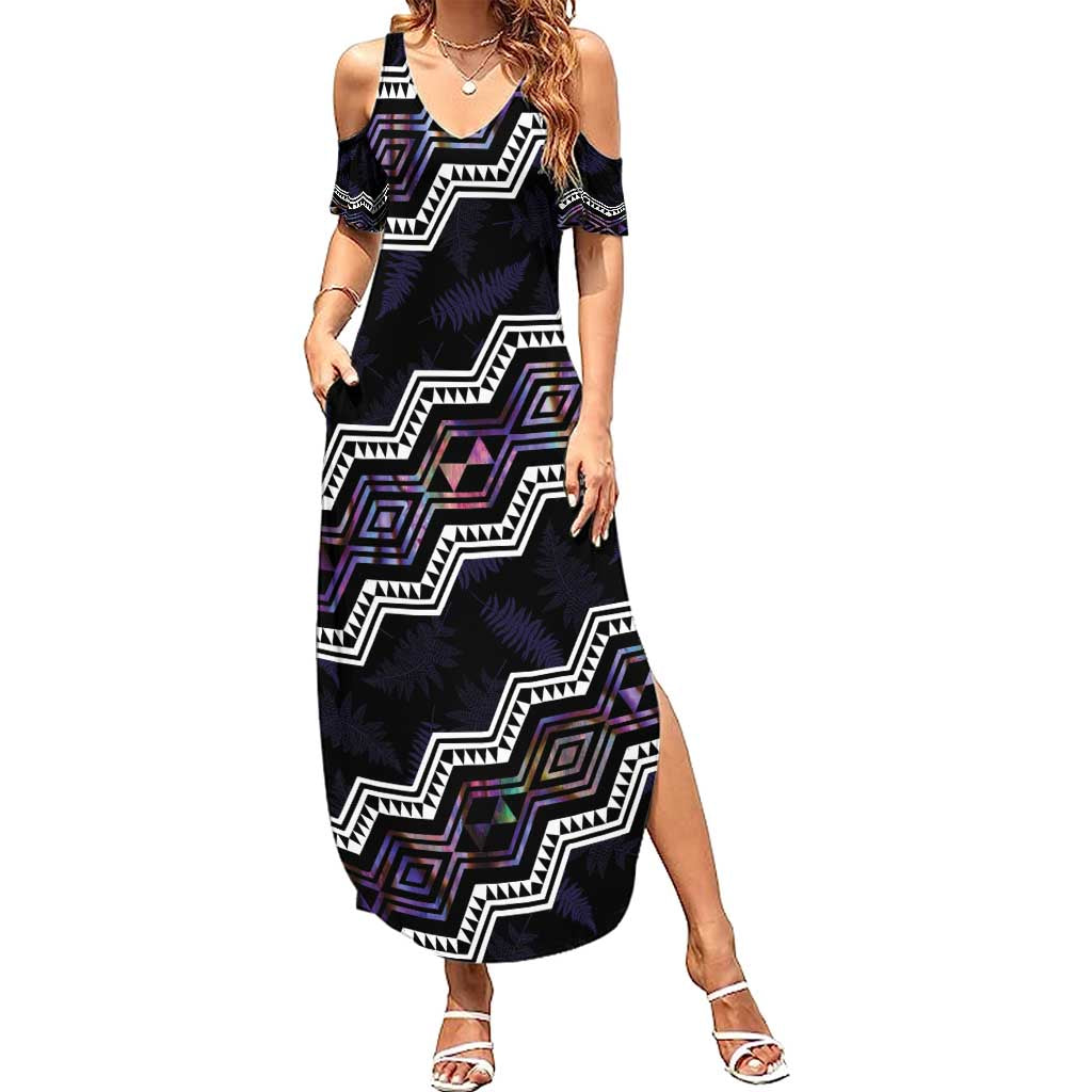 Personalised Taniko Aotearoa Mix Paua Shell Family Matching Summer Maxi Dress and Hawaiian Shirt Niho Taniwha Lilac Glitter LT01 Mom's Dress Purple - Polynesian Pride